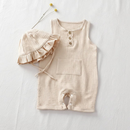 Barboteuse Bébé Été Coton Mousseline – Ensemble 2 Pièces avec Chapeau