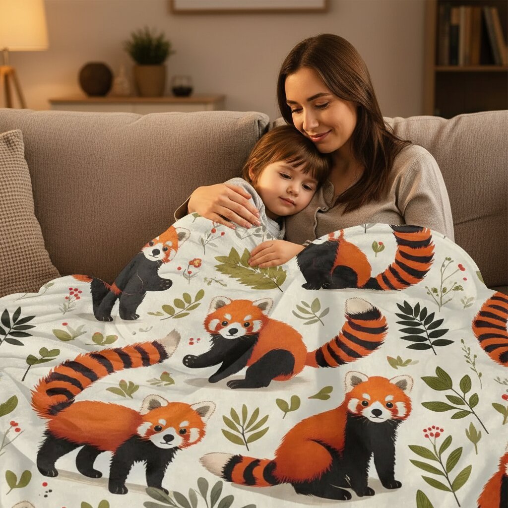 Couverture Polaire Pandas Roux – Flanelle Douce Enfant et Famille - Choupinoo