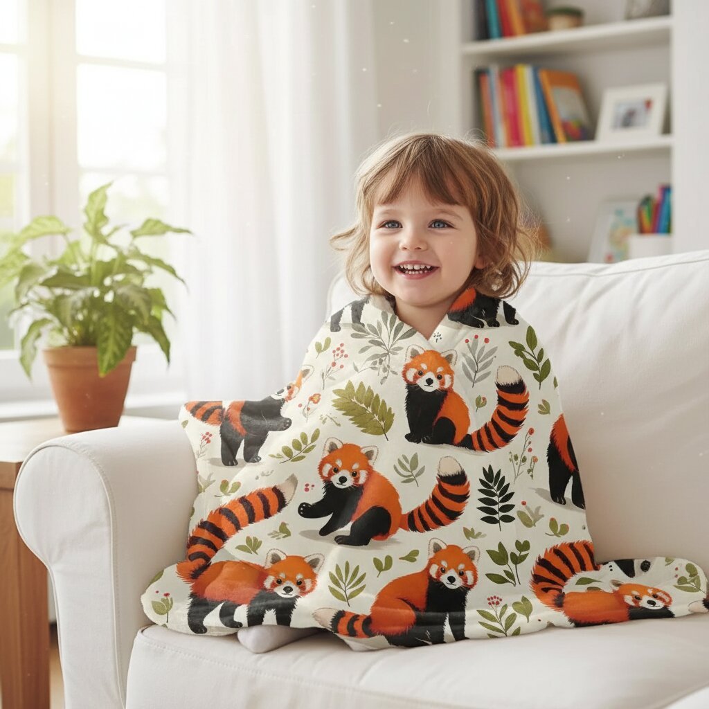 Couverture Polaire Pandas Roux – Flanelle Douce Enfant et Famille - Choupinoo