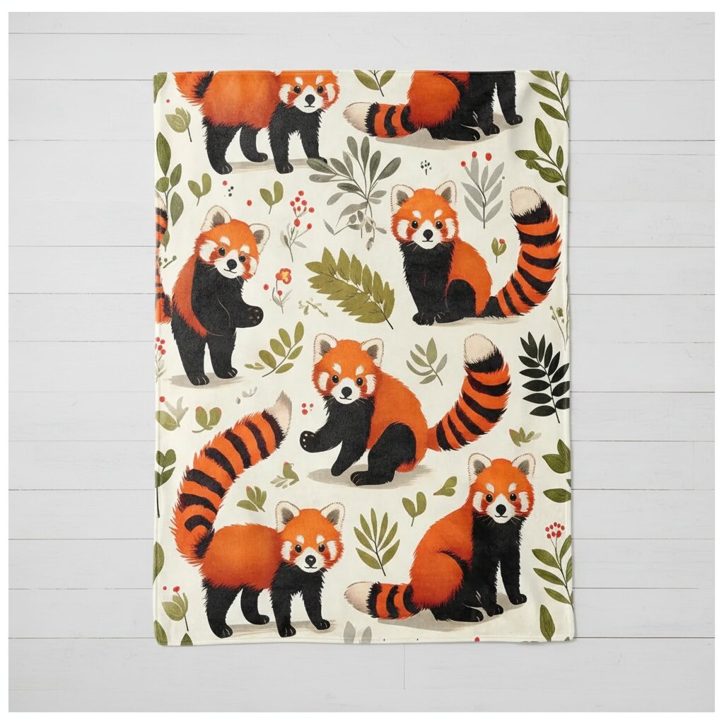 Couverture Polaire Pandas Roux – Flanelle Douce Enfant et Famille - Choupinoo