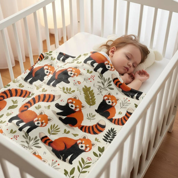 Couverture Polaire Pandas Roux – Flanelle Douce Enfant et Famille - Choupinoo
