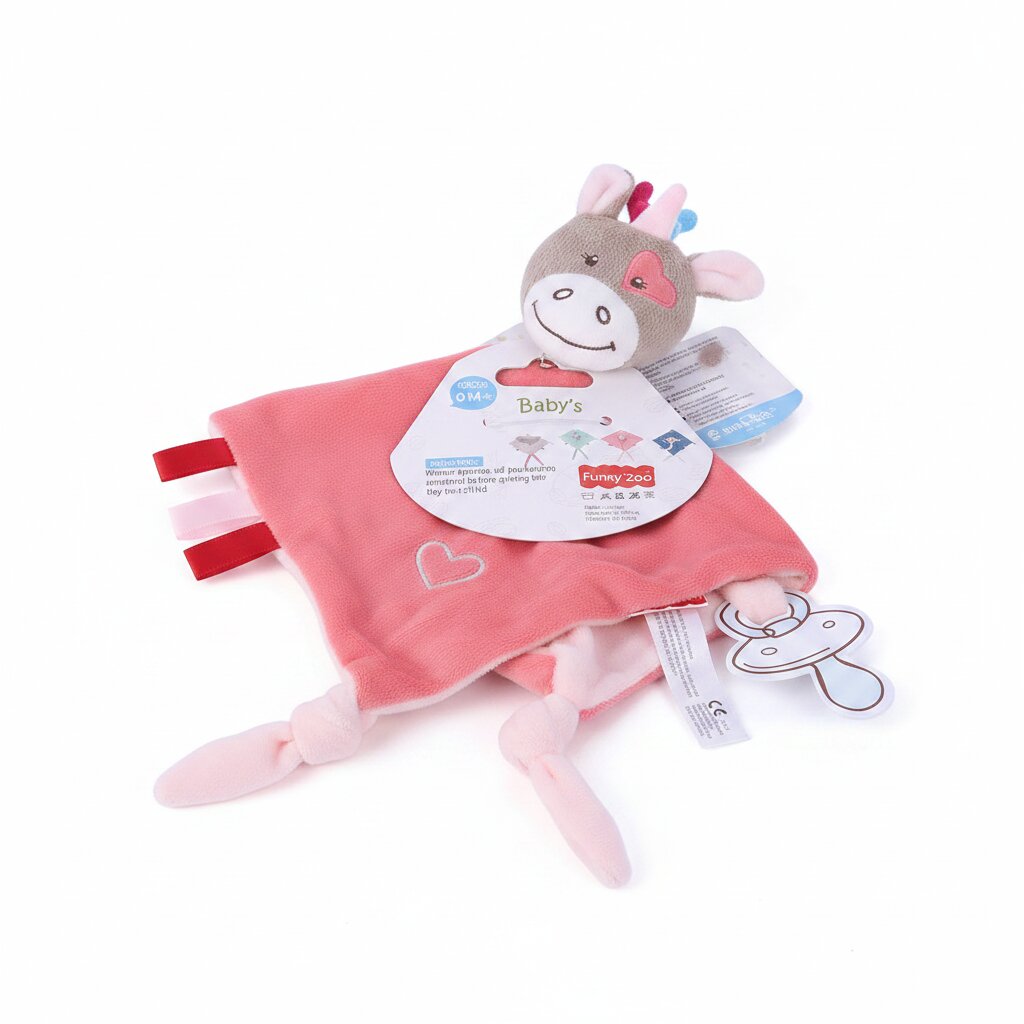 Doudou cheval rose bebe avec etiquette cadeau naissance peluche velours personnalise