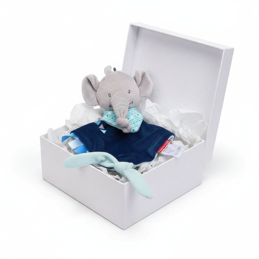 Doudou elephant bleu marine boite cadeau naissance premium | Choupinoo