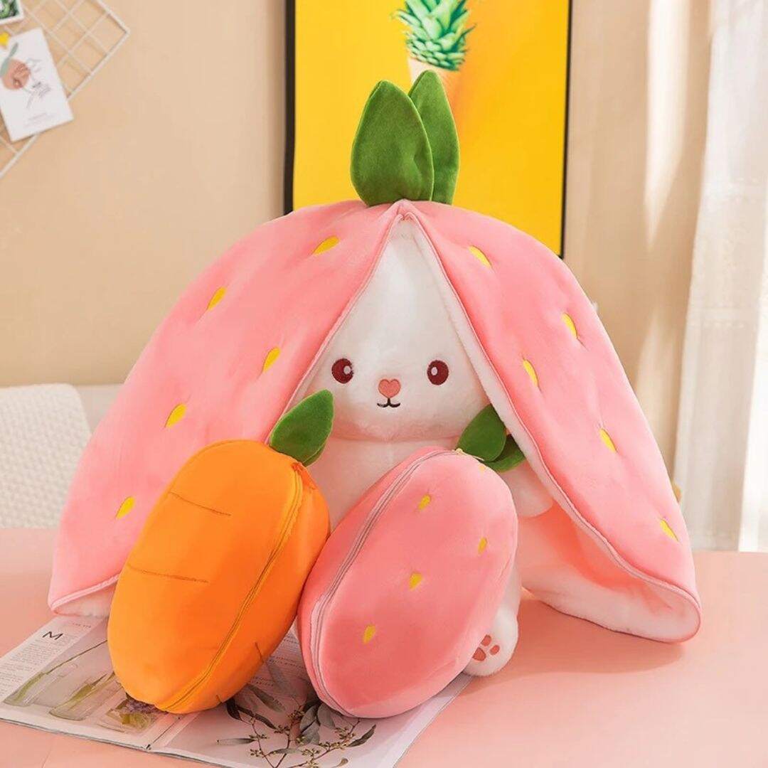 Doudou fille carotte fraise en peluche lapin 25 cm - Choupinoo