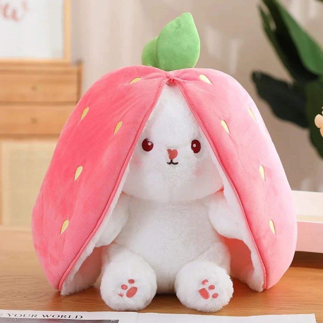 Doudou fille carotte fraise en peluche lapin 25 cm - Choupinoo