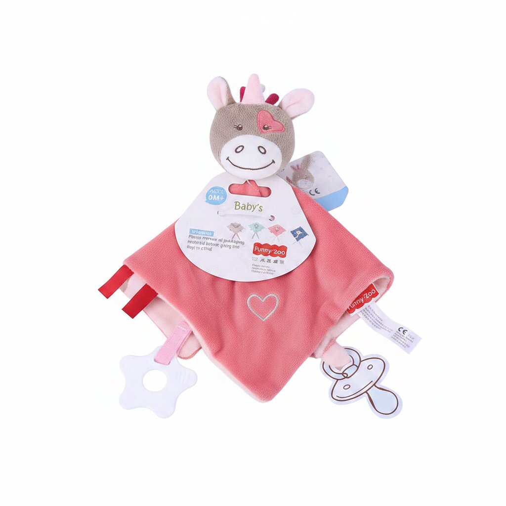 Doudou cheval rose bebe avec etiquette cadeau naissance peluche velours personnalise