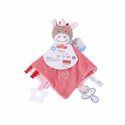 Doudou cheval rose bebe avec etiquette cadeau naissance peluche velours personnalise