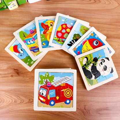 Puzzle bois Montessori 3 ans – Motifs animaux et véhicules