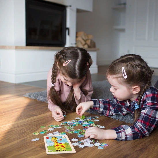 Puzzle bois Montessori 3 ans éducatif – motifs animaux et véhicules – idéal pour motricité fine et éveil sensoriel