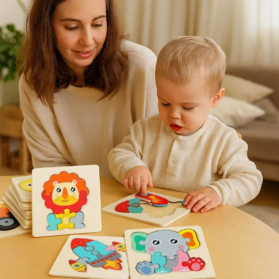 Puzzle Montessori animaux en bois 1-3 ans