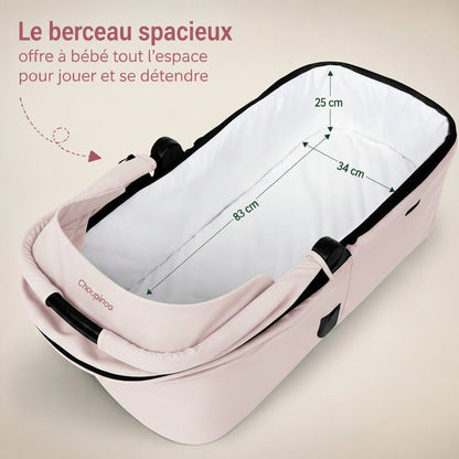Infographie dimensions interieures nacelle poussette rose 83 x 34 x 25 cm - Choupinoo