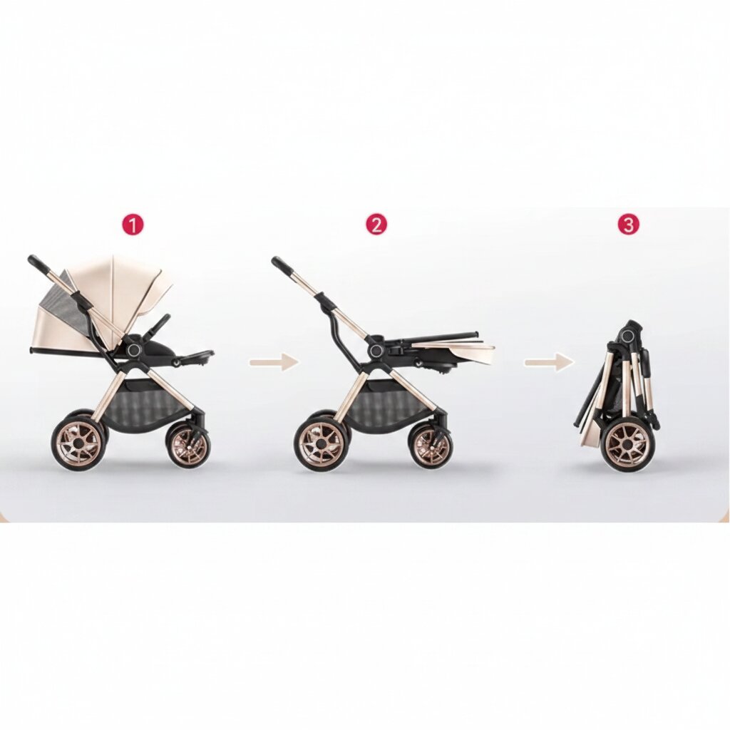 Infographie pliage poussette bebe en 3 etapes, resultat compact et portable - Choupinoo