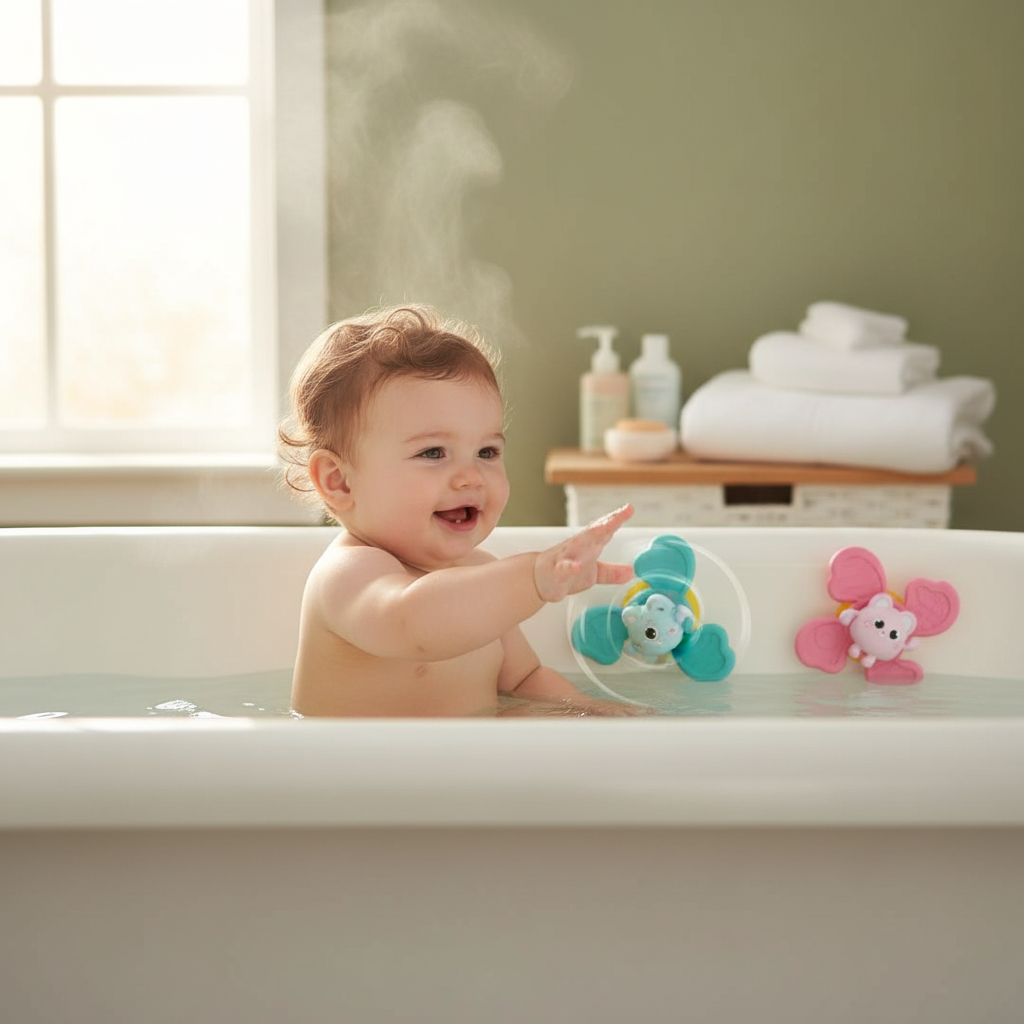 Jouet de Bain Bébé 0-6 Mois Spinner Hélice Ventouse – Éveil Sensoriel Précoce