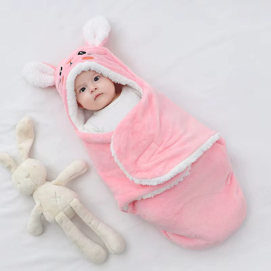 Nid d'ange cosy fille rose bébé emmailloté fermé capuche lapin doudou blanc - Choupinoo