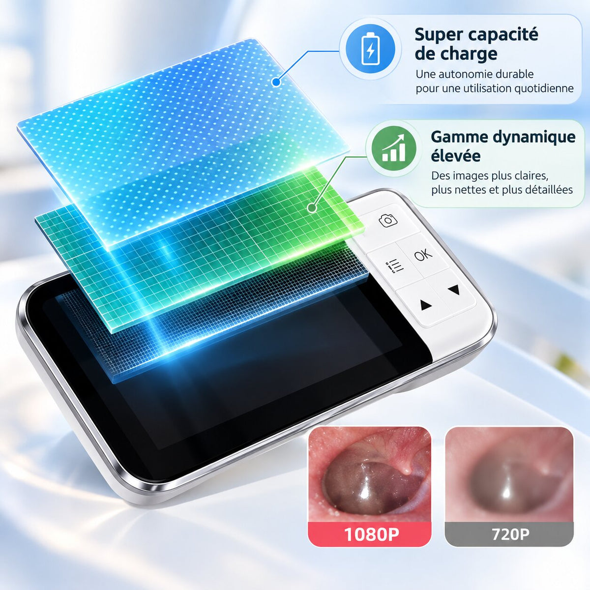 Otoscope numérique HD 1080P avec écran 4,5 pouces et visualisation détaillée