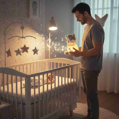 Peluche Chat qui Respire avec Veilleuse & berceuse - Choupinoo