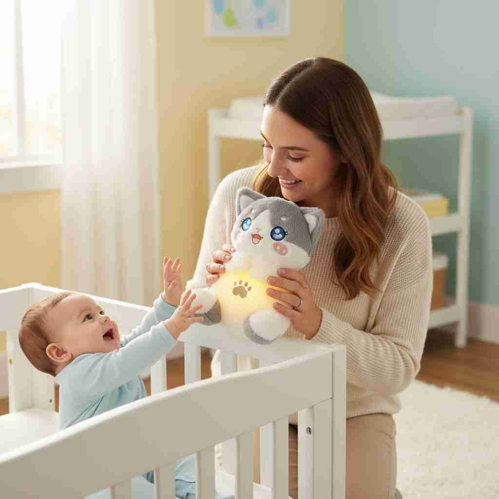 Peluche Chat qui Respire avec Veilleuse & berceuse - Choupinoo