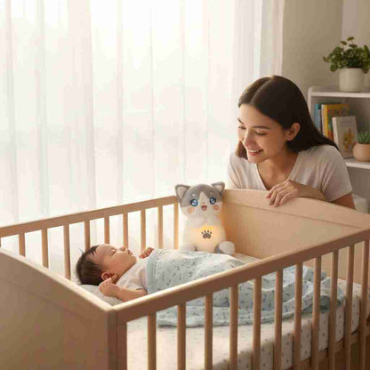 Peluche Chat qui Respire avec Veilleuse & berceuse - Choupinoo