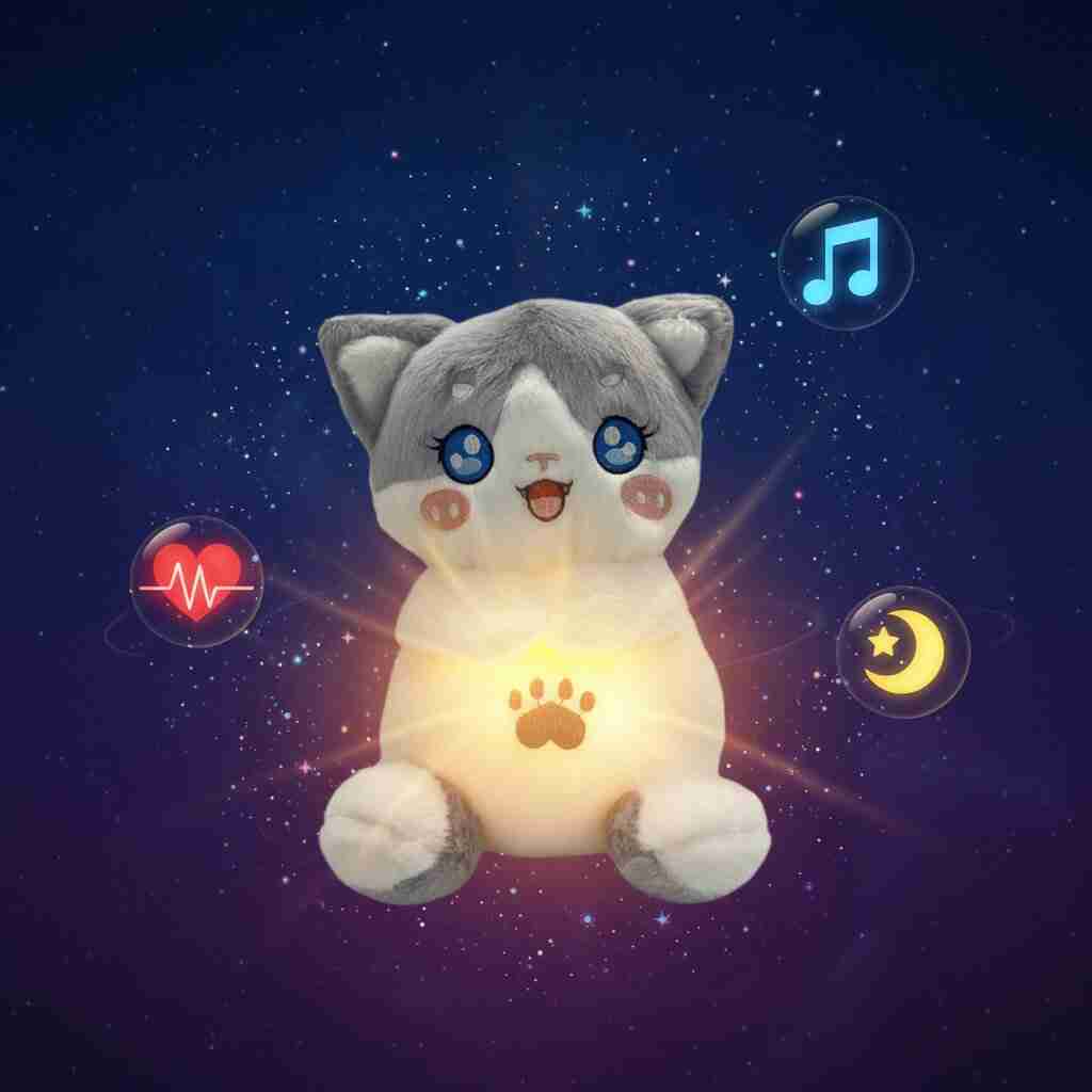 Peluche Chat qui Respire avec Veilleuse & berceuse - Choupinoo