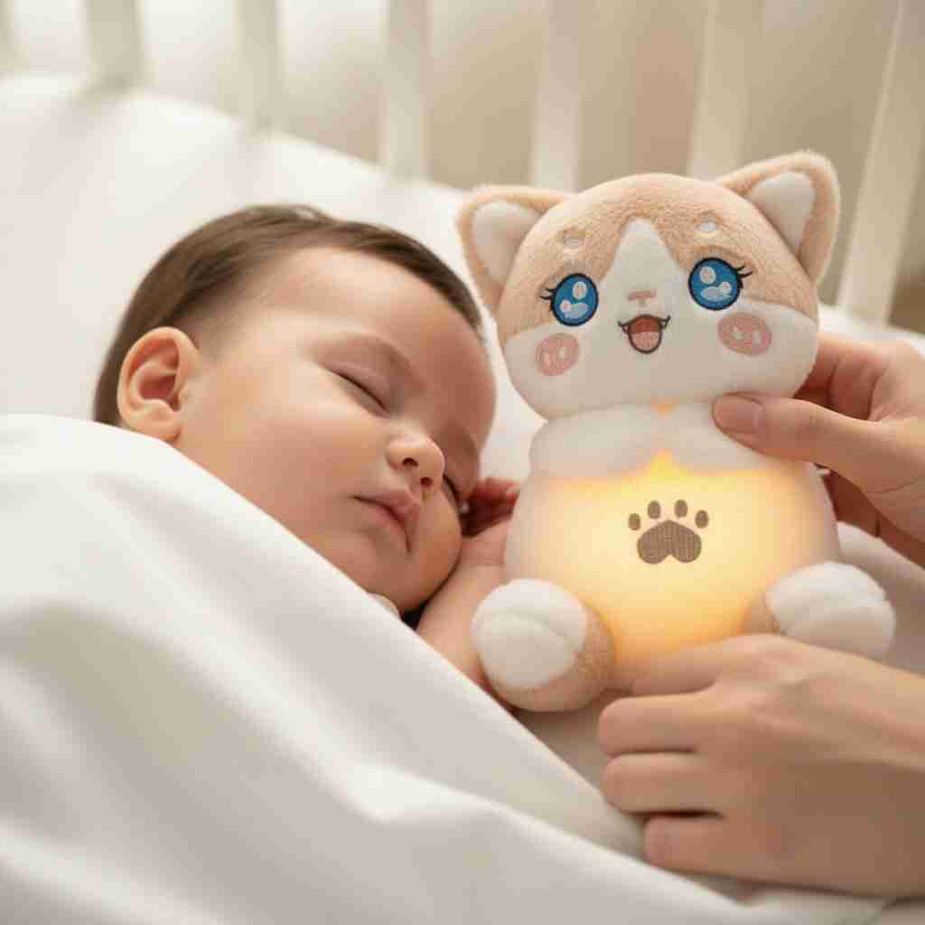 Peluche Chat qui Respire avec Veilleuse & berceuse - Choupinoo