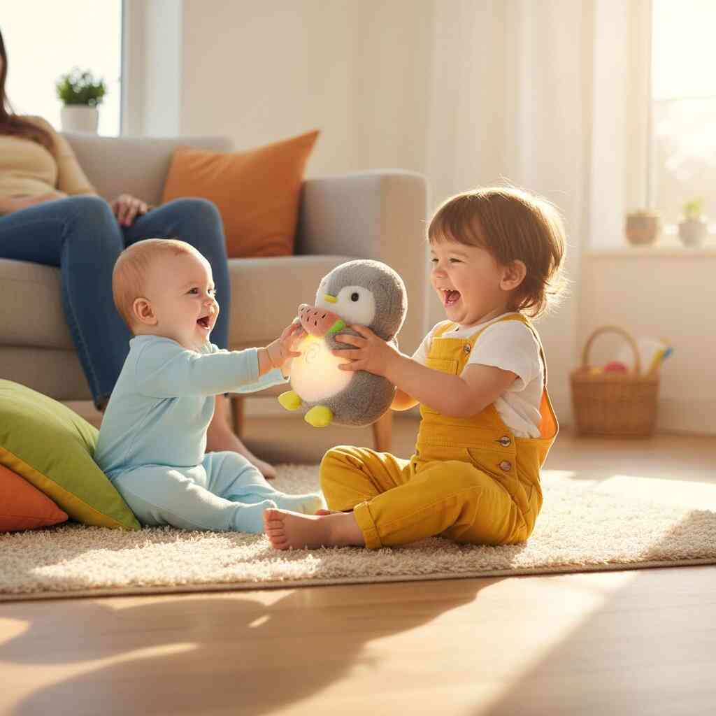 Peluche Pingouin Respirante avec Veilleuse & Berceuse - Choupinoo