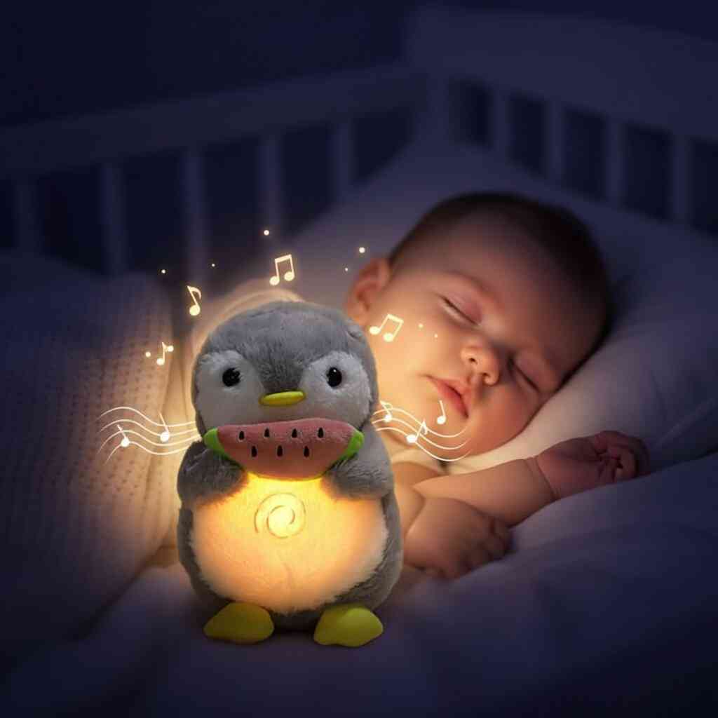 Peluche Pingouin Respirante avec Veilleuse & Berceuse - Choupinoo