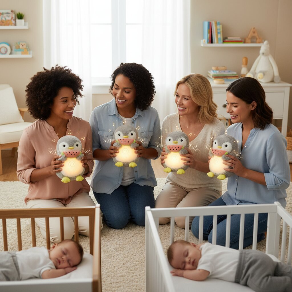 Peluche Pingouin Respirante avec Veilleuse & Berceuse - Choupinoo