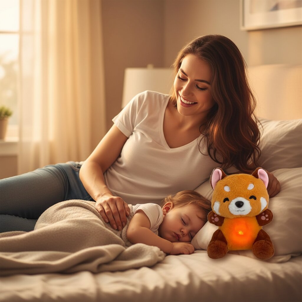 Peluche Qui Respire Panda Roux - Doudou Apaisante avec Veilleuse - Choupinoo