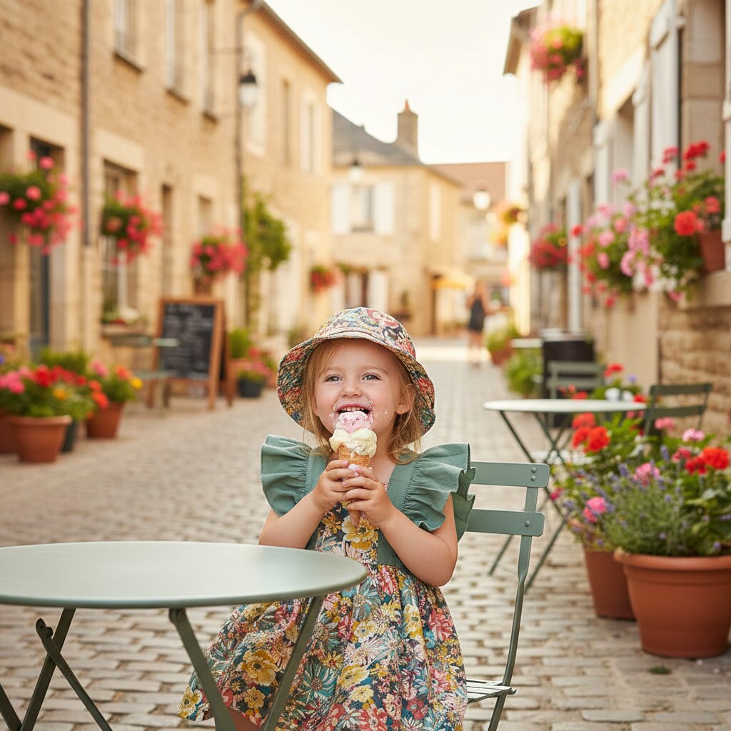 Robe bébé fille verte fleurie volants chapeau bob - petite fille café village français été