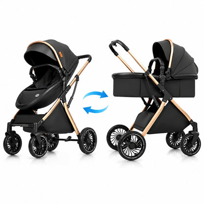 Poussette 2 en 1 evolutive en configuration assise et nacelle, vue comparative coloris noir - Choupinoo