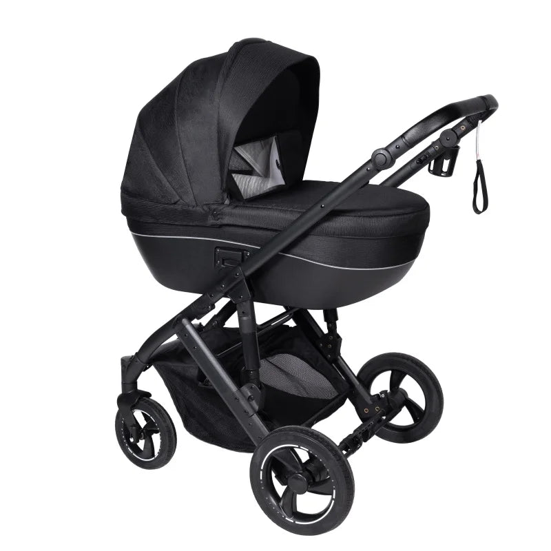 Poussette 3 en 1 nacelle esprit landau coloris noir chassis noir vue trois quarts - Choupinoo
