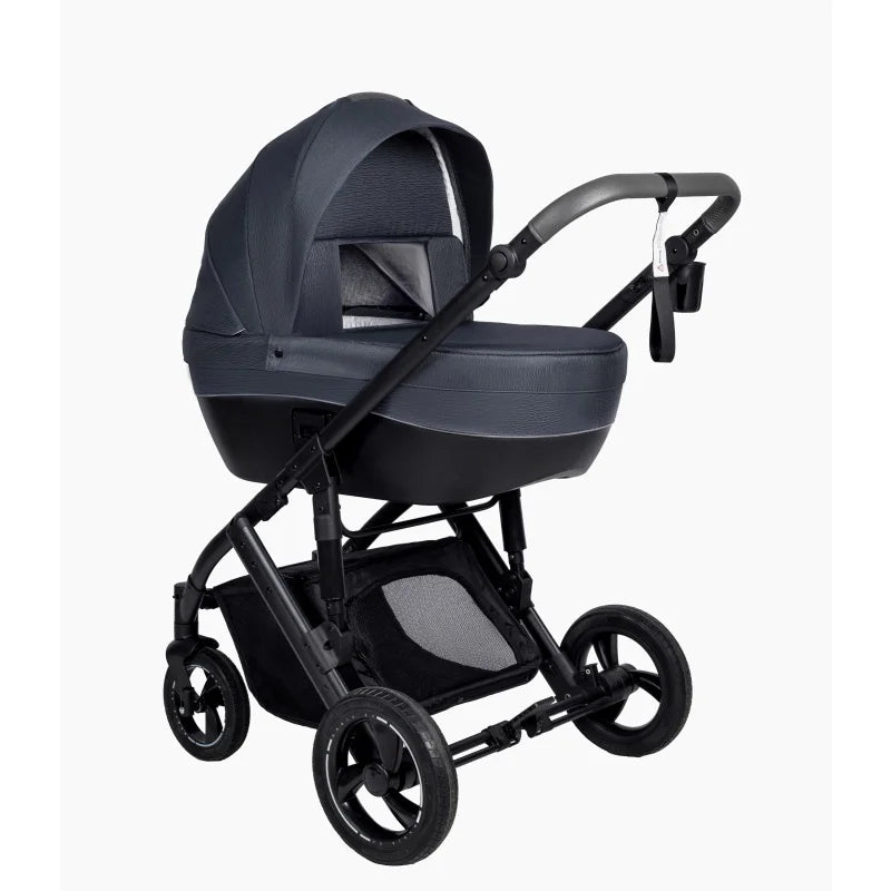 Poussette 3 en 1 nacelle coloris gris anthracite guidon gris vue trois quarts - Choupinoo