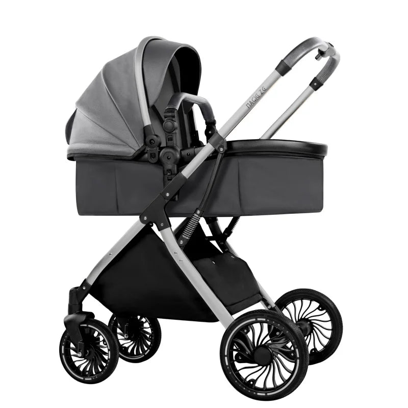 Poussette bebe 2 en 1 evolutive nacelle et assise reversible coloris gris clair, vue profil - Choupinoo