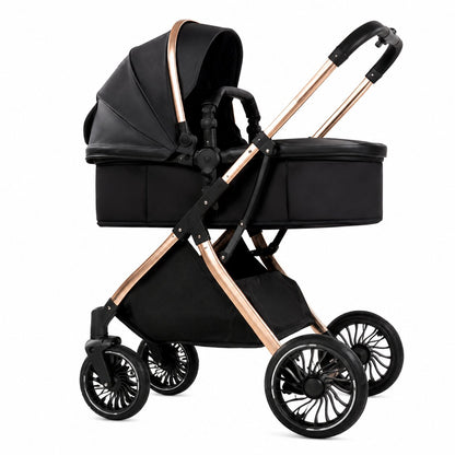 Poussette bebe 2 en 1 evolutive nacelle et assise reversible coloris noir, vue profil - Choupinoo