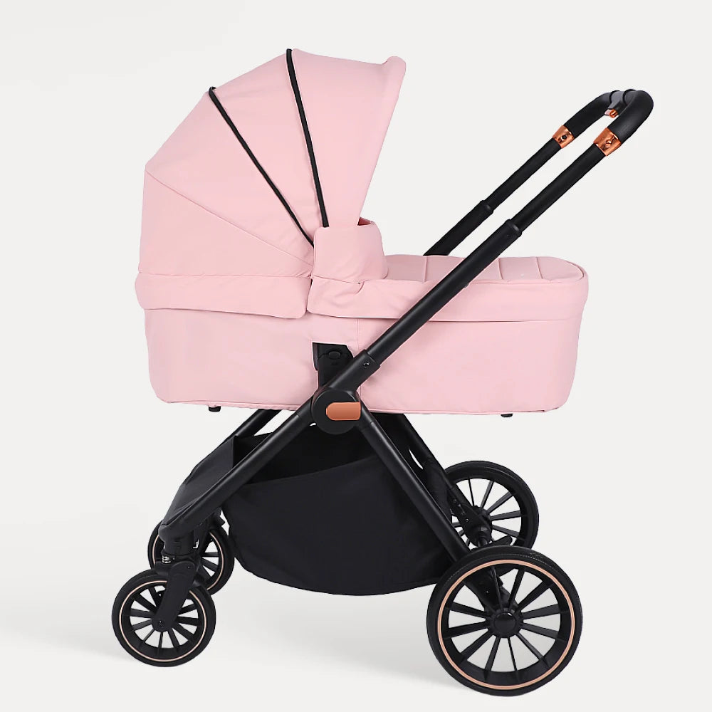 Poussette 2 en 1 rose mode nacelle vue profil fond blanc - Choupinoo
