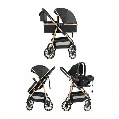 Poussette bebe 3 en 1 nacelle assise et siege auto chassis or vue 3-4 - Choupinoo