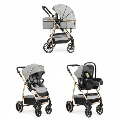 Poussette bebe 3 en 1 nacelle assise et siege auto variante gris or - Choupinoo