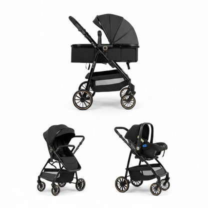 Poussette bebe 3 en 1 nacelle assise et siege auto variante noir integral - Choupinoo