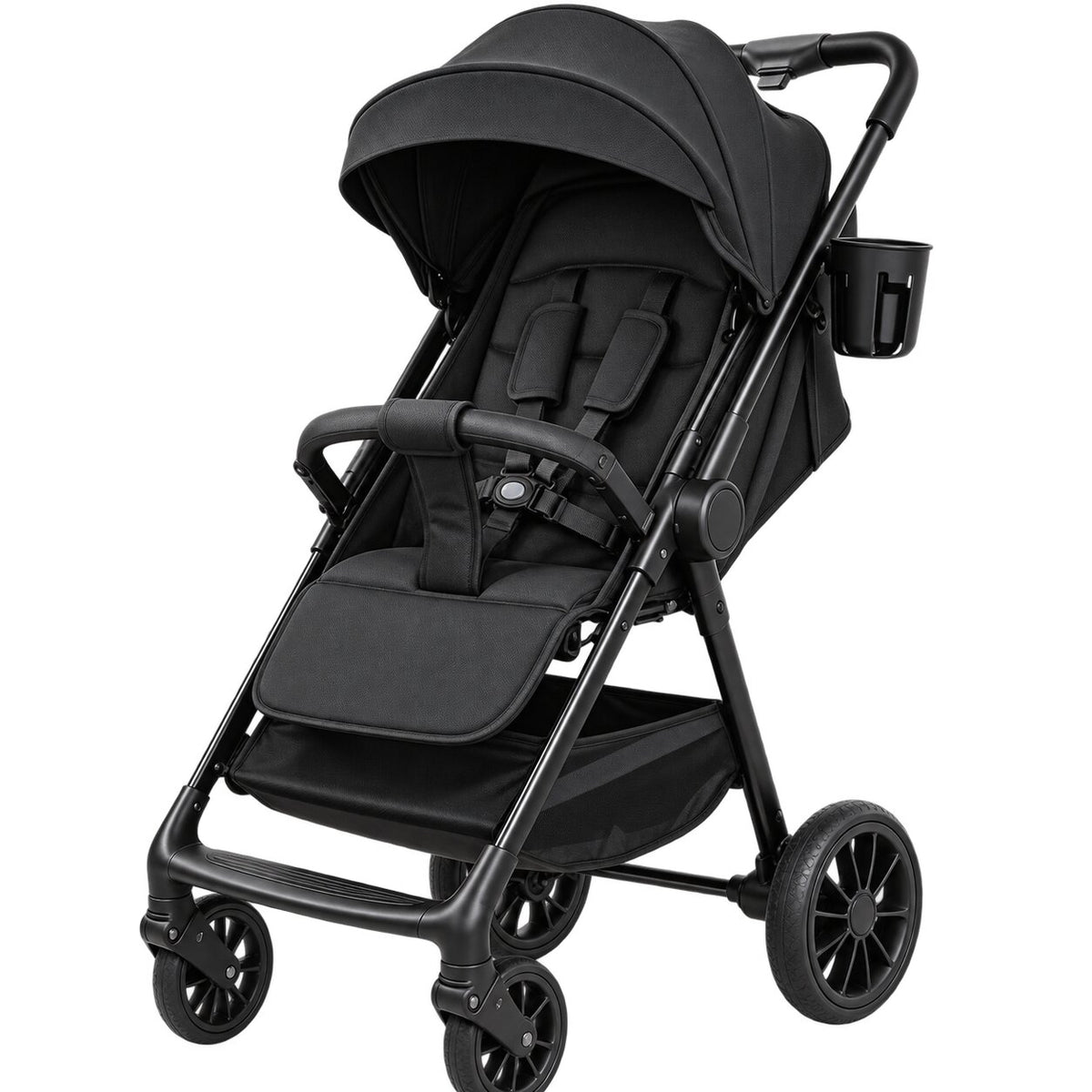 Poussette Bébé Confort – Assise Inclinable noire avec capote, arceau et panier de rangement