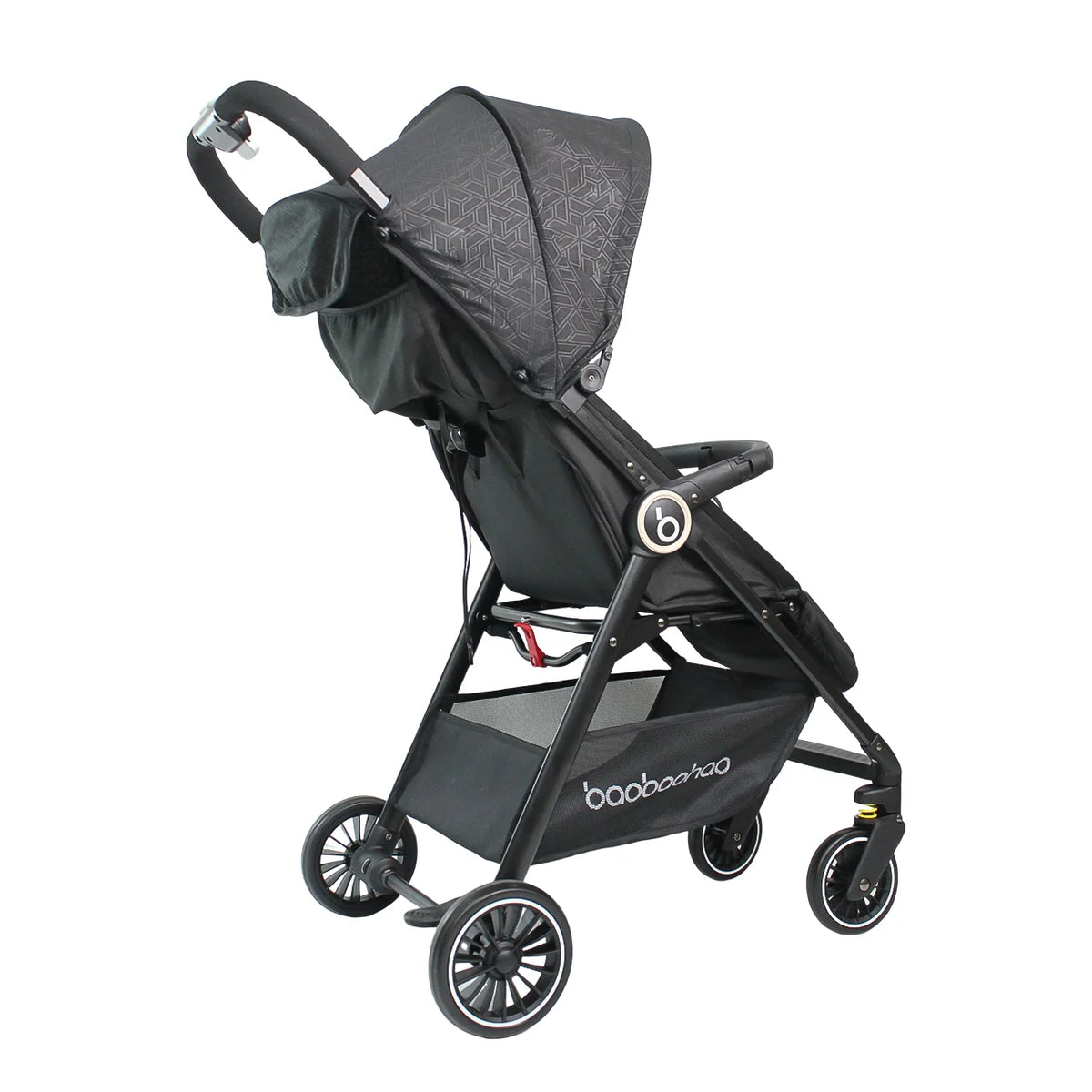 Vue arrière de la Poussette Bébé Pliable Tout Confort noire avec panier de rangement