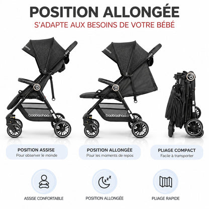 Poussette Bébé Pliable Tout Confort avec position assise, position allongée et pliage compact