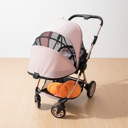 Poussette bebe coloris rose pale avec moustiquaire installee - Choupinoo