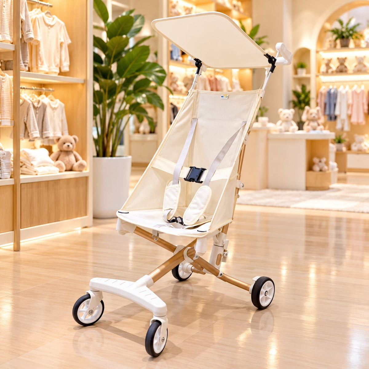 Poussette canne grand enfant légère et compacte avec assise en tissu type hamac