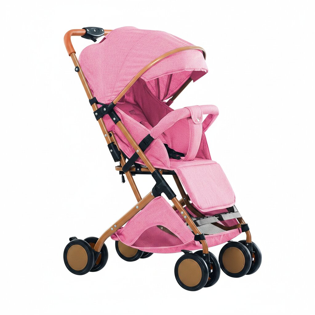 Poussette légère vacances coloris rose cadre doré fond blanc - Choupinoo
