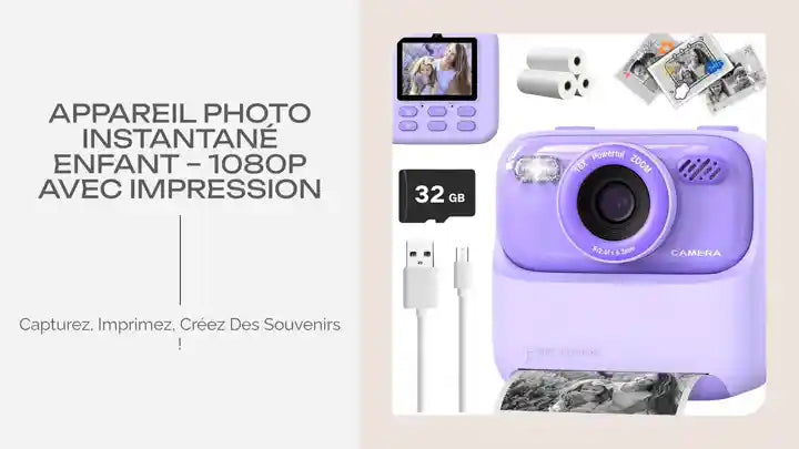 Appareil photo instantan&eacute; enfant &ndash; 1080P avec impression by@Outfy