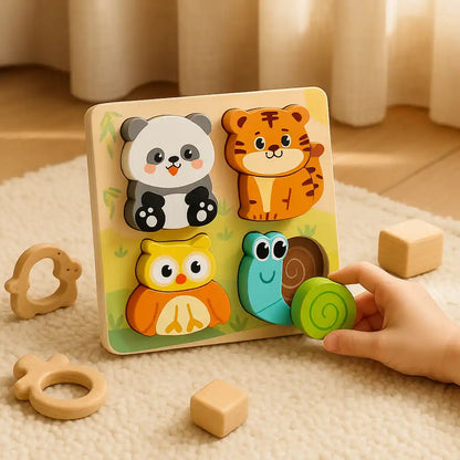 Puzzle Montessori en bois pour enfant 2–3 ans – Éveil sensoriel et complicité avec maman