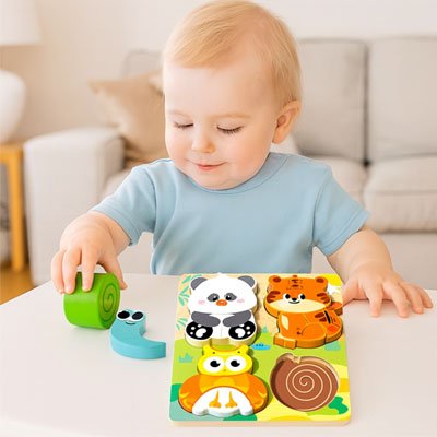 Puzzle Montessori en bois pour enfant 2–3 ans – Éveil sensoriel et complicité avec maman