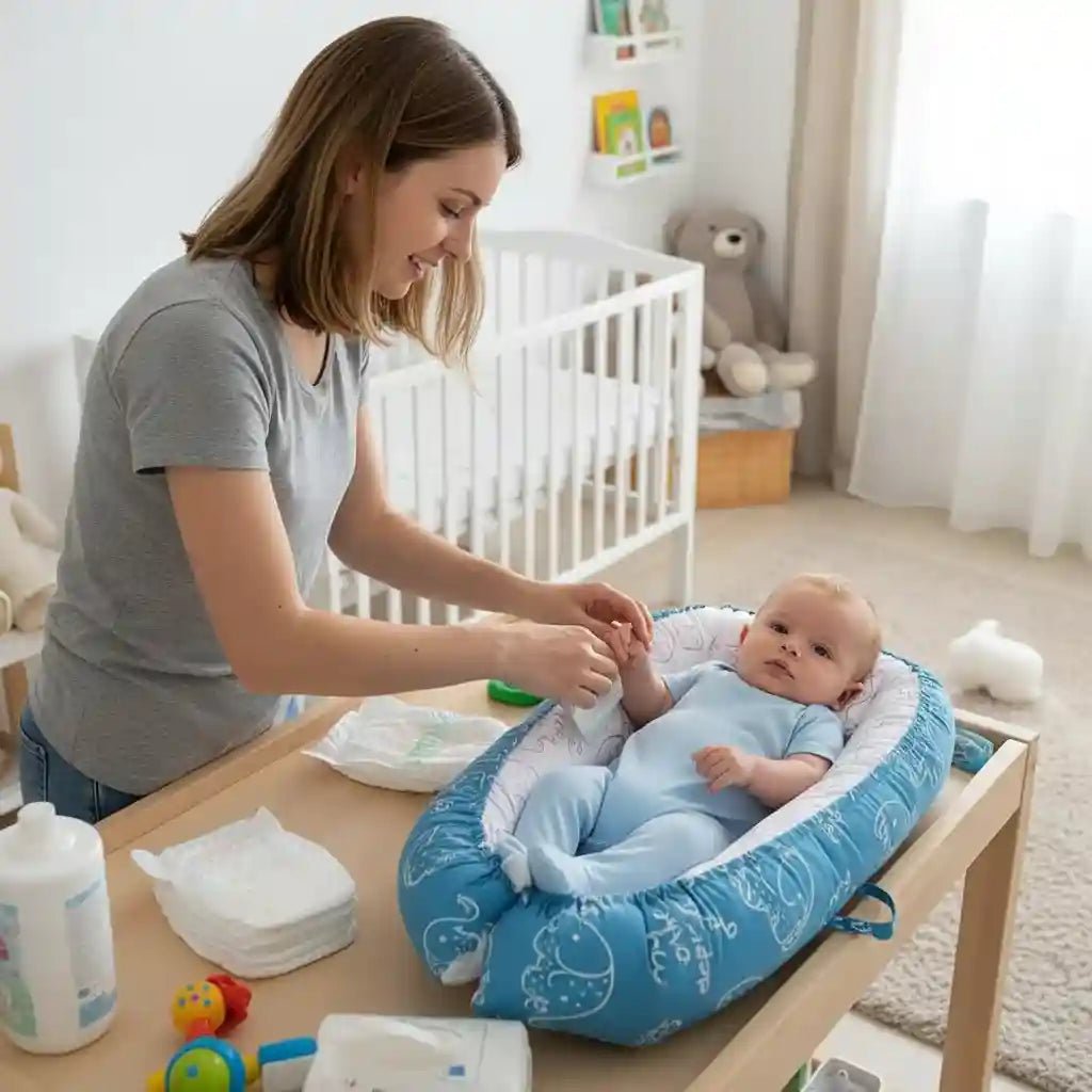 Reducteur de lit anse berceau bleu éléphant - Choupinoo