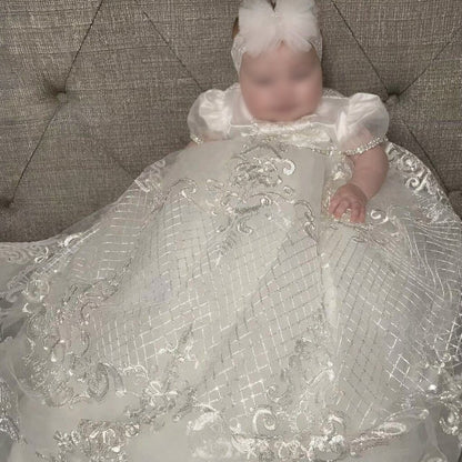 Robe Baptême Bébé – Broderies Baroques & Tulle Scintillant - Choupinoo