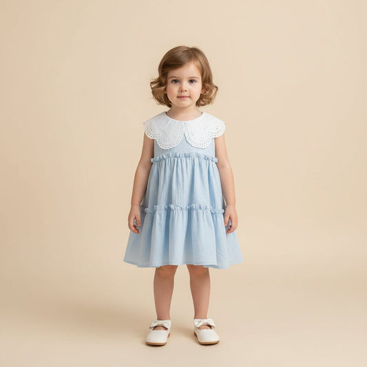 Robe Bébé Fille Col Claudine – Jupe à Niveaux Coton Été - Choupinoo